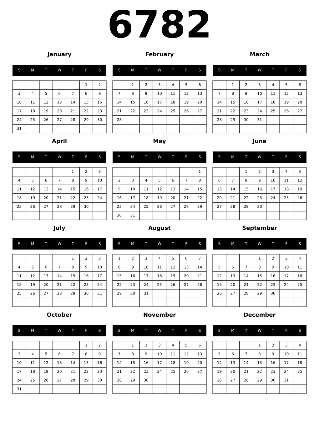 Printable 6782 Calendars
