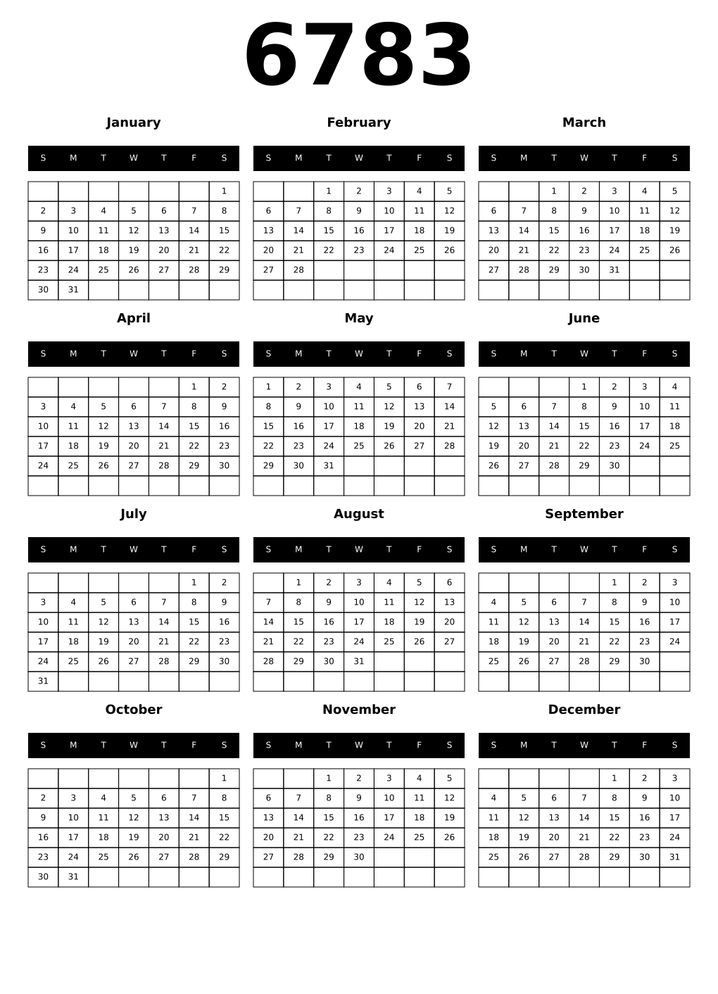 Printable 6783 Calendars