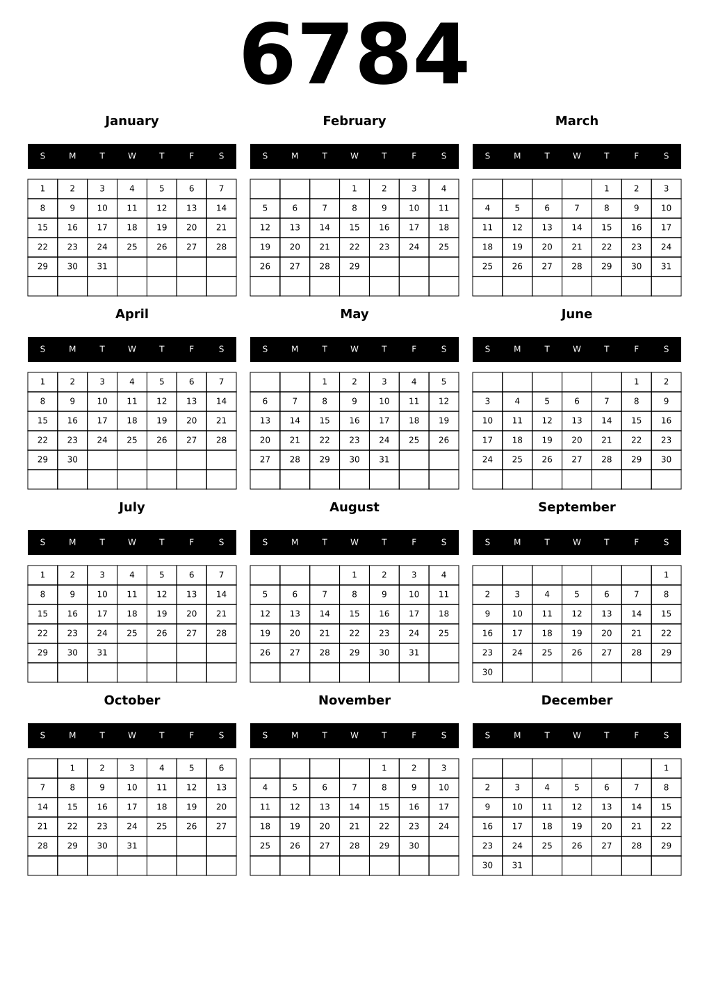 Printable 6784 Calendars