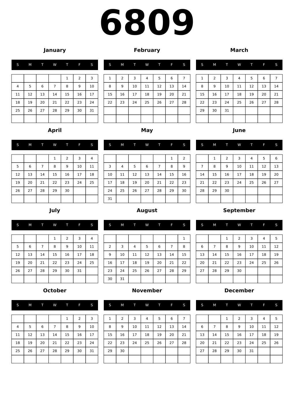 Printable 6809 Calendars