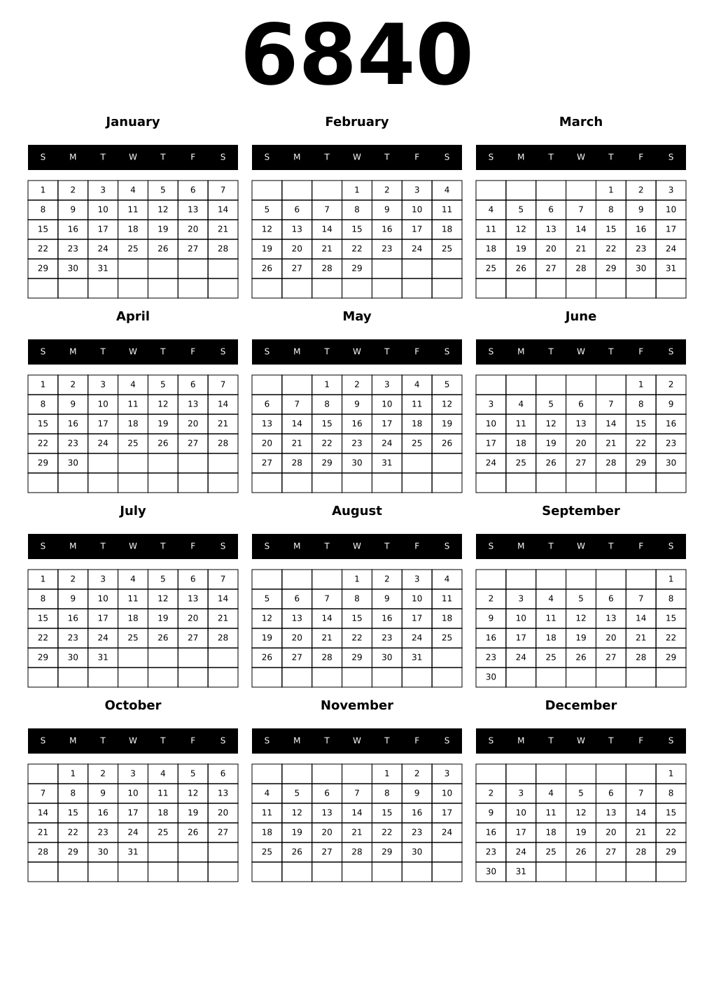 Printable 6840 Calendars