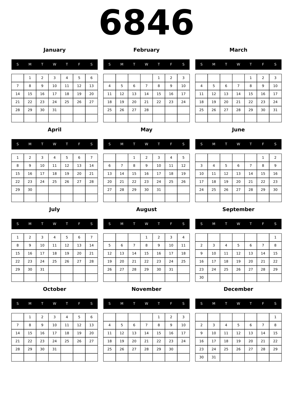 Printable 6846 Calendars