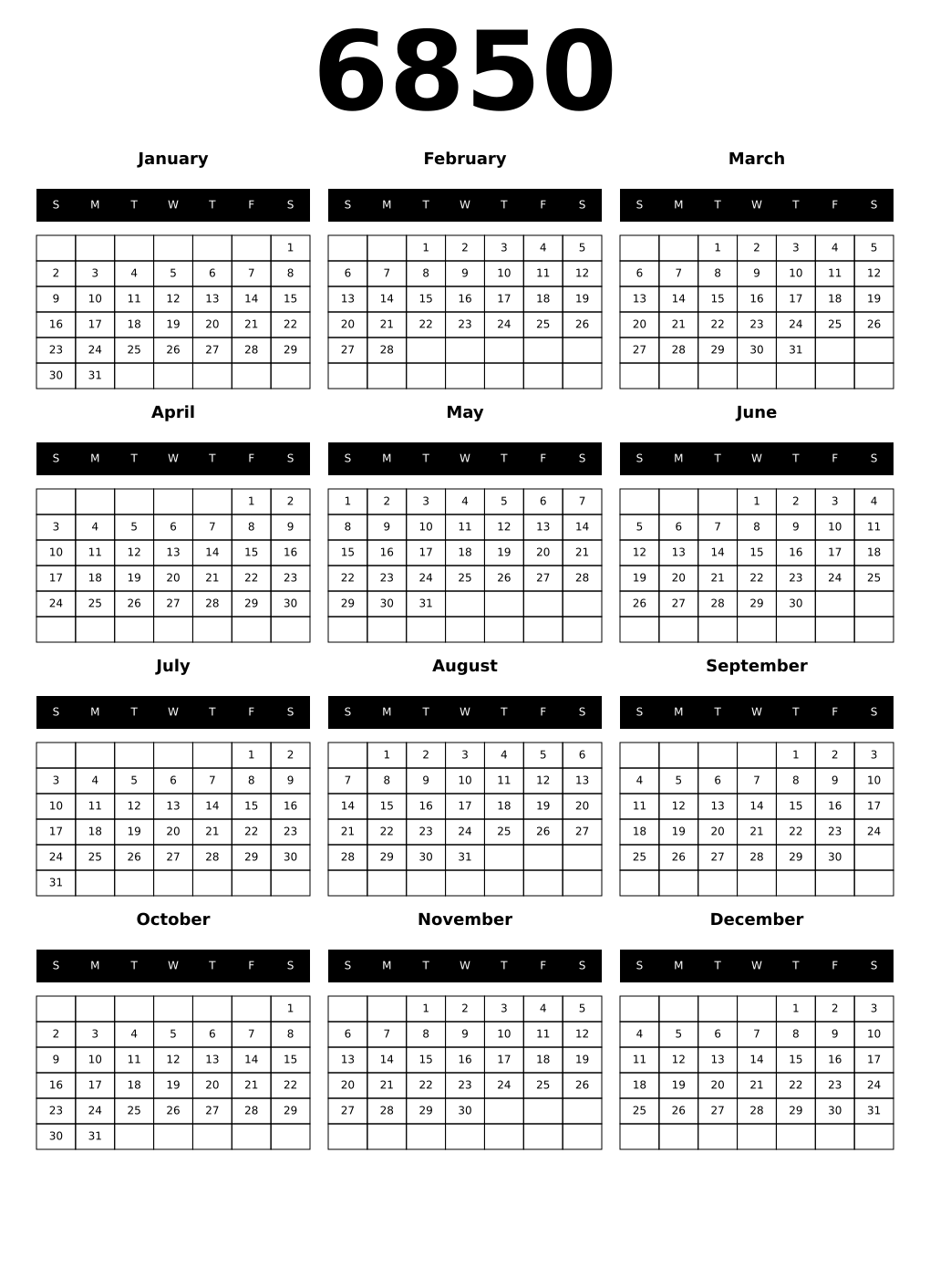 Printable 6850 Calendars