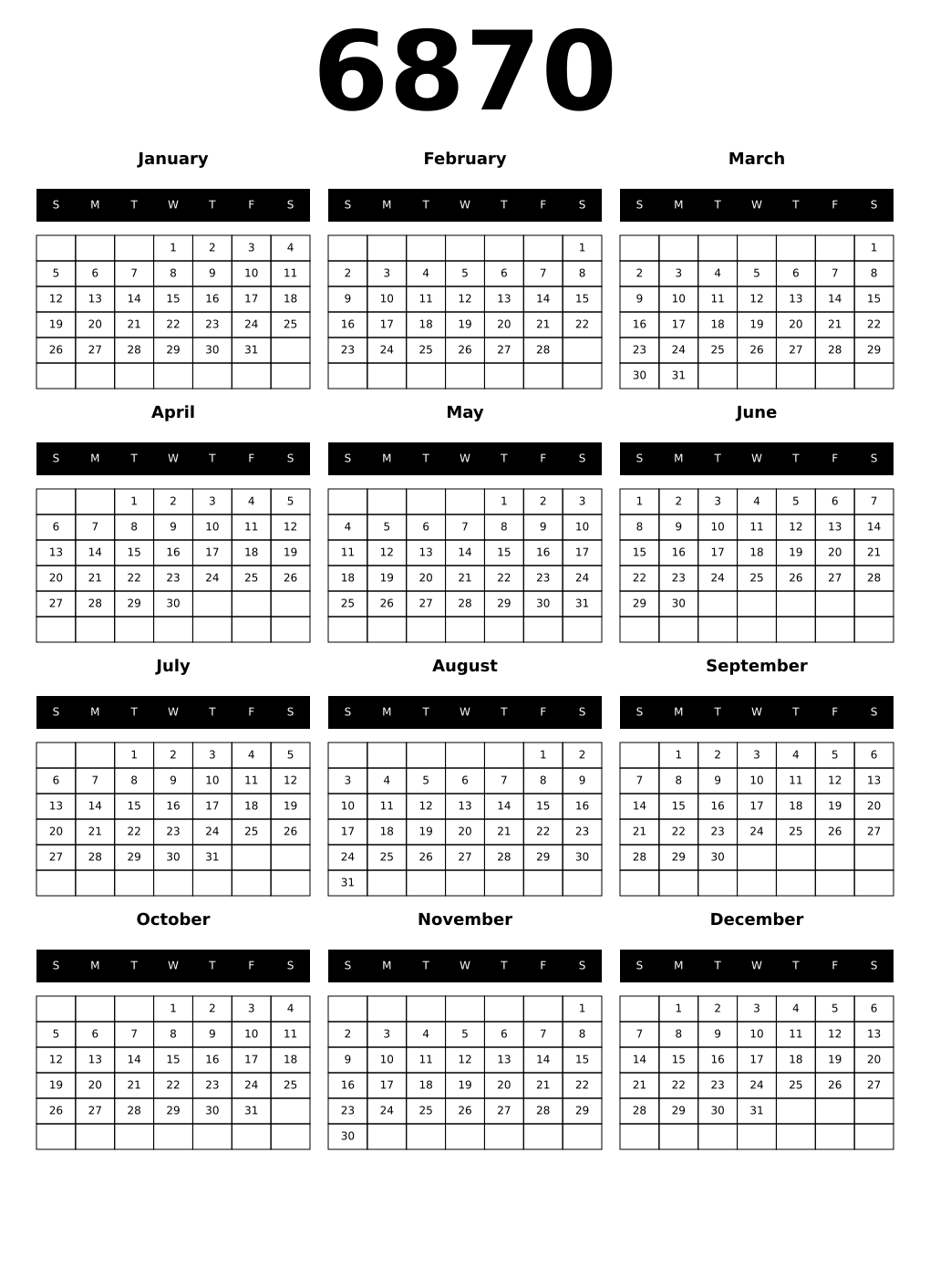 Printable 6870 Calendars