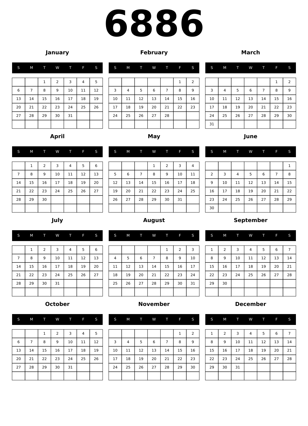 Printable 6886 Calendars