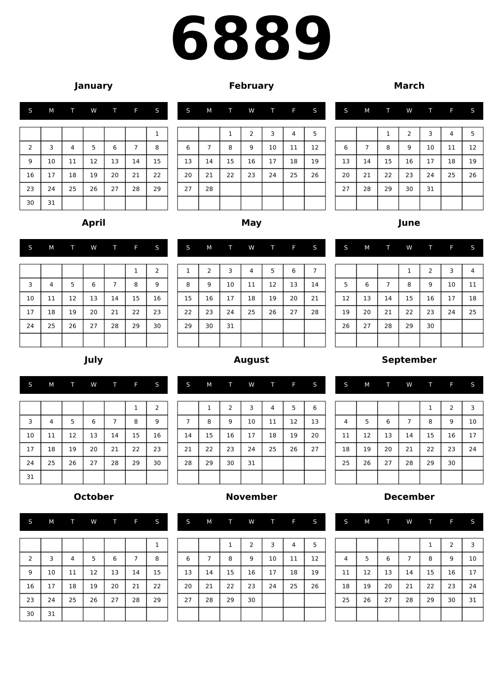 Printable 6889 Calendars