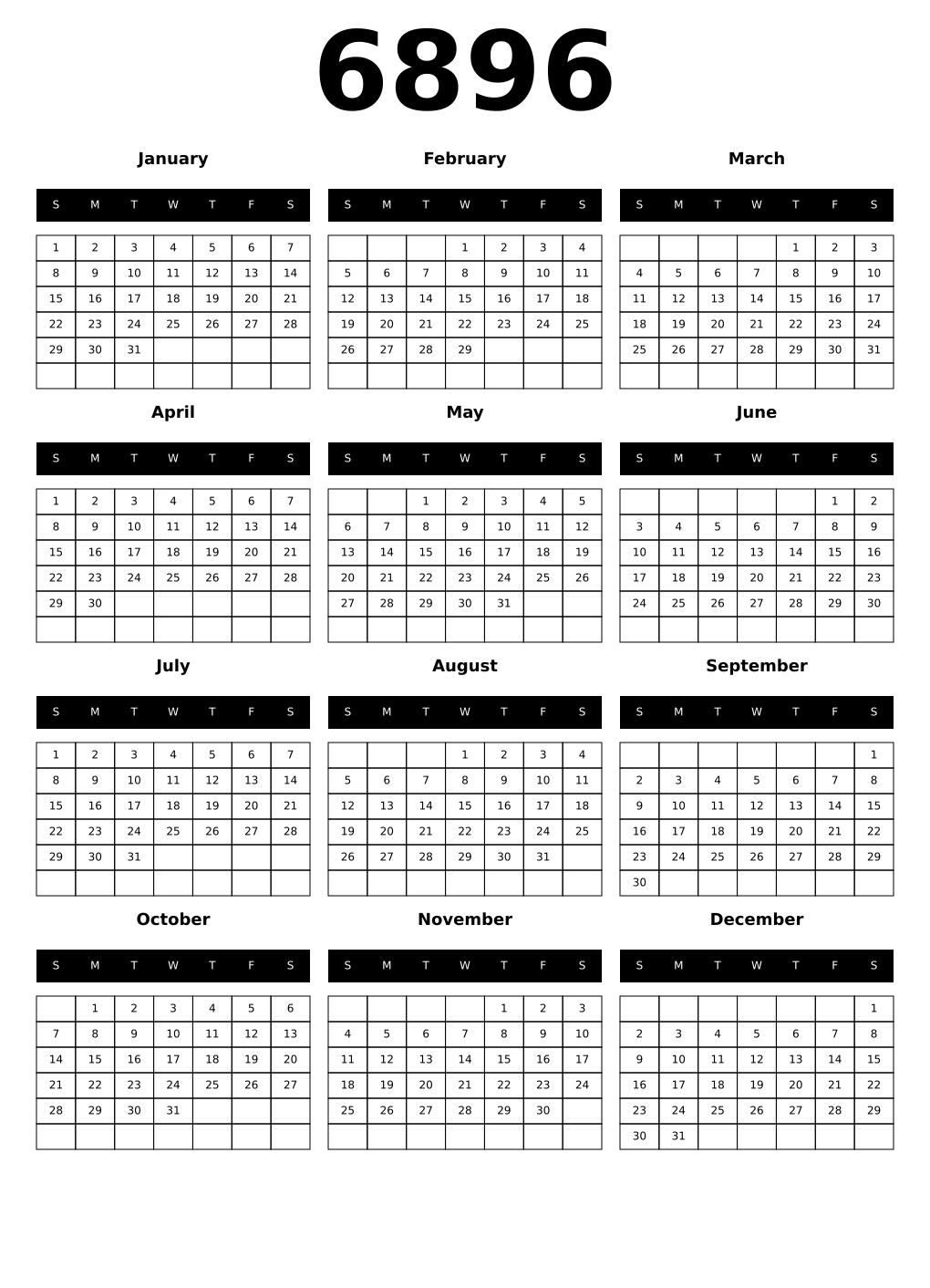 Printable 6896 Calendars