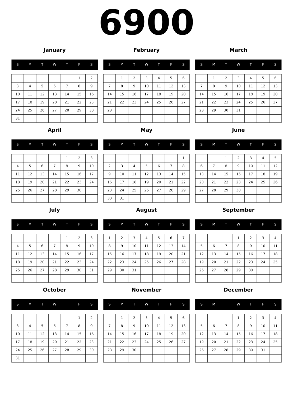 Printable 6900 Calendars