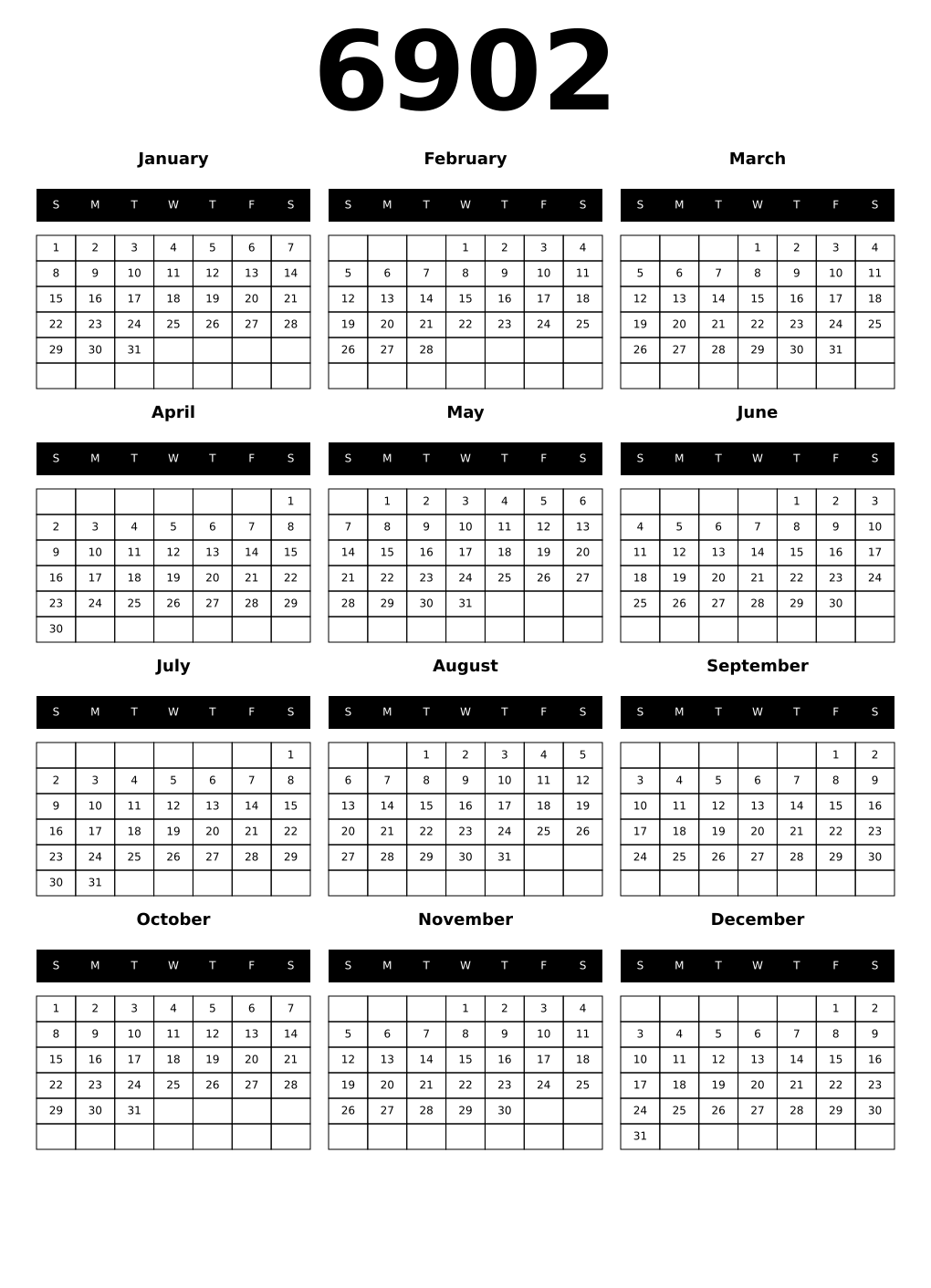 Printable 6902 Calendars