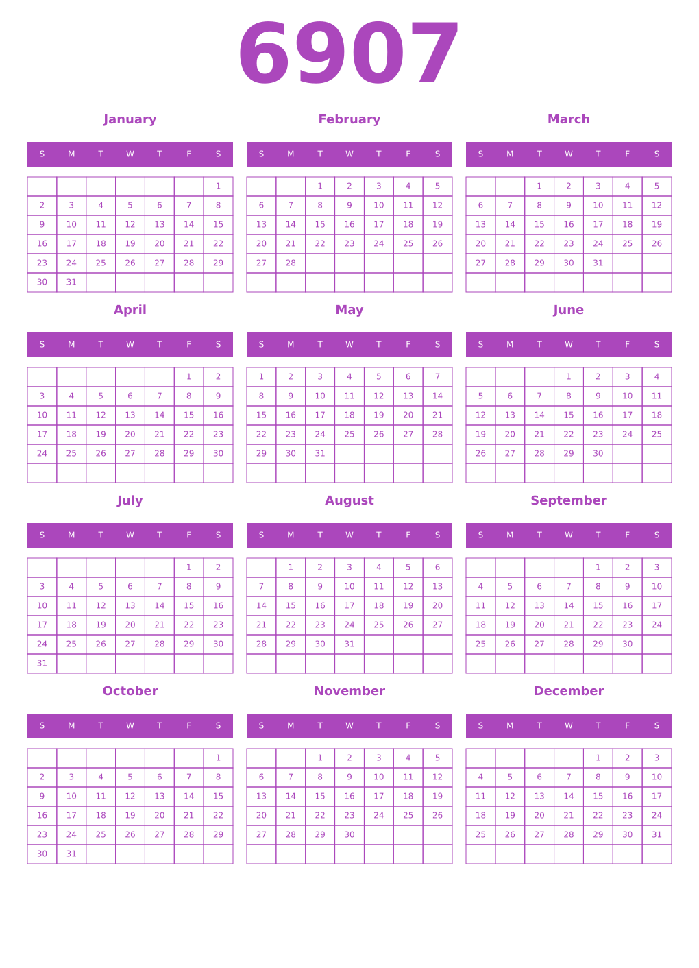 Printable 6907 Calendars