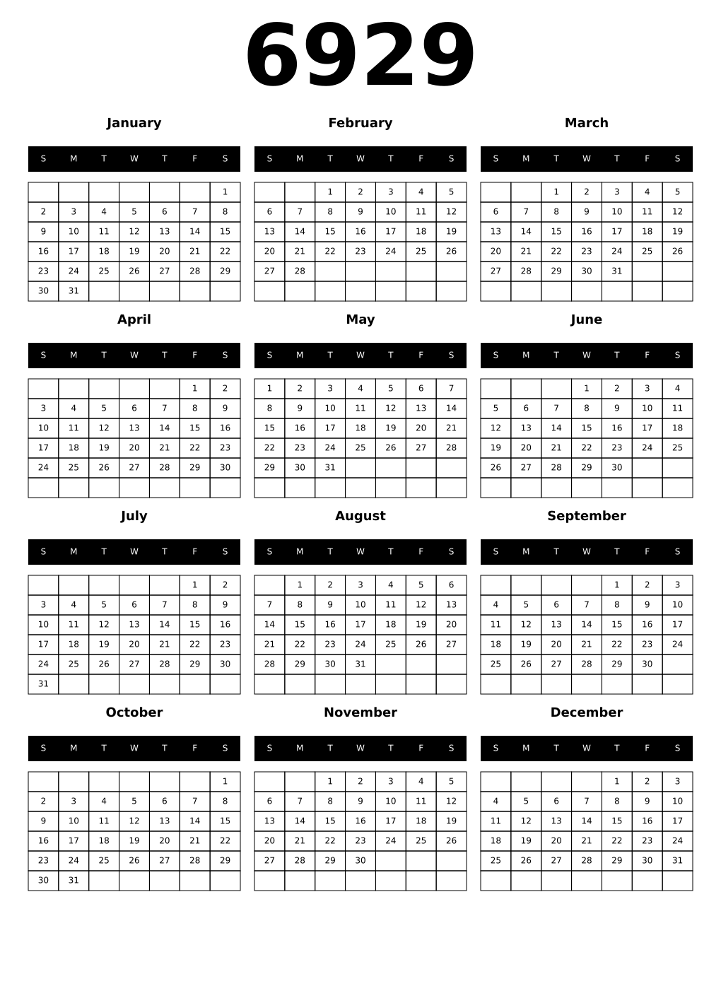 Printable 6929 Calendars