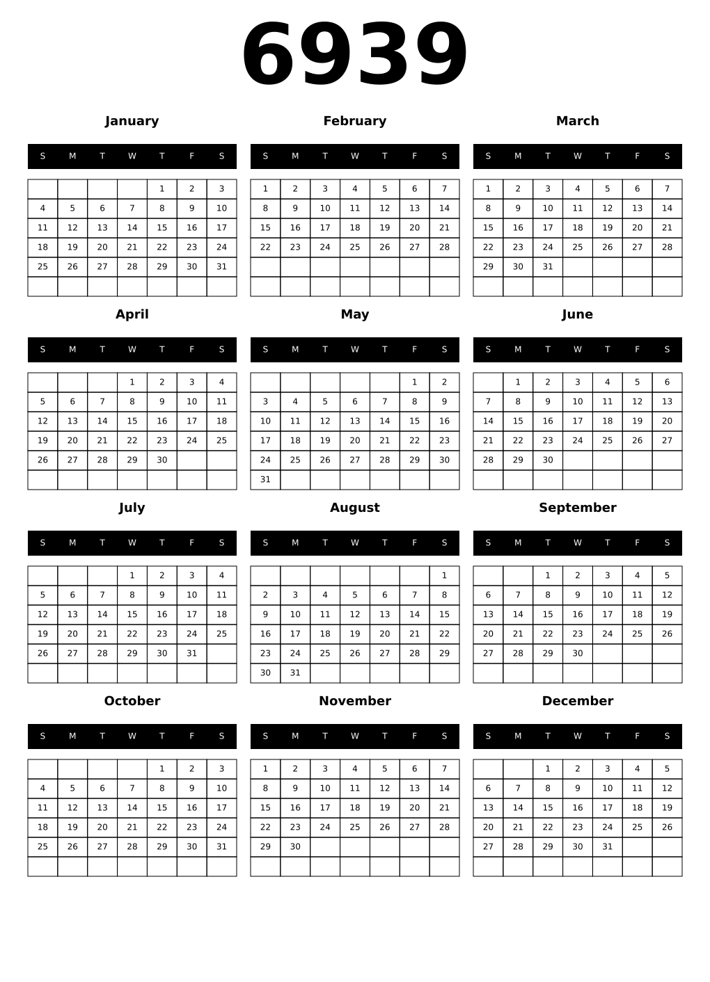 Printable 6939 Calendars