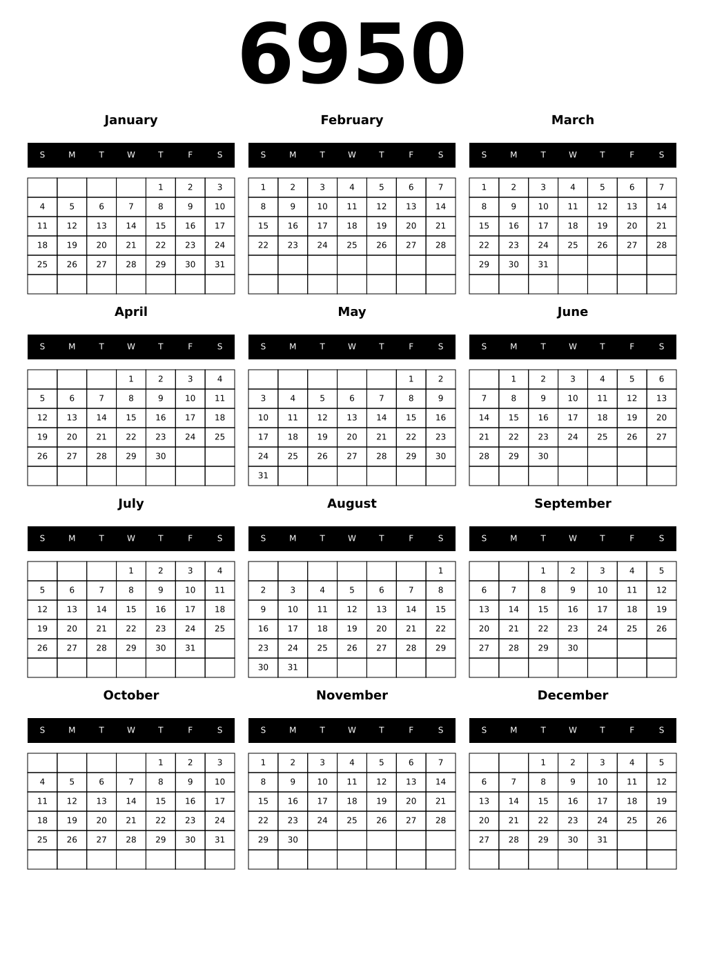 Printable 6950 Calendars