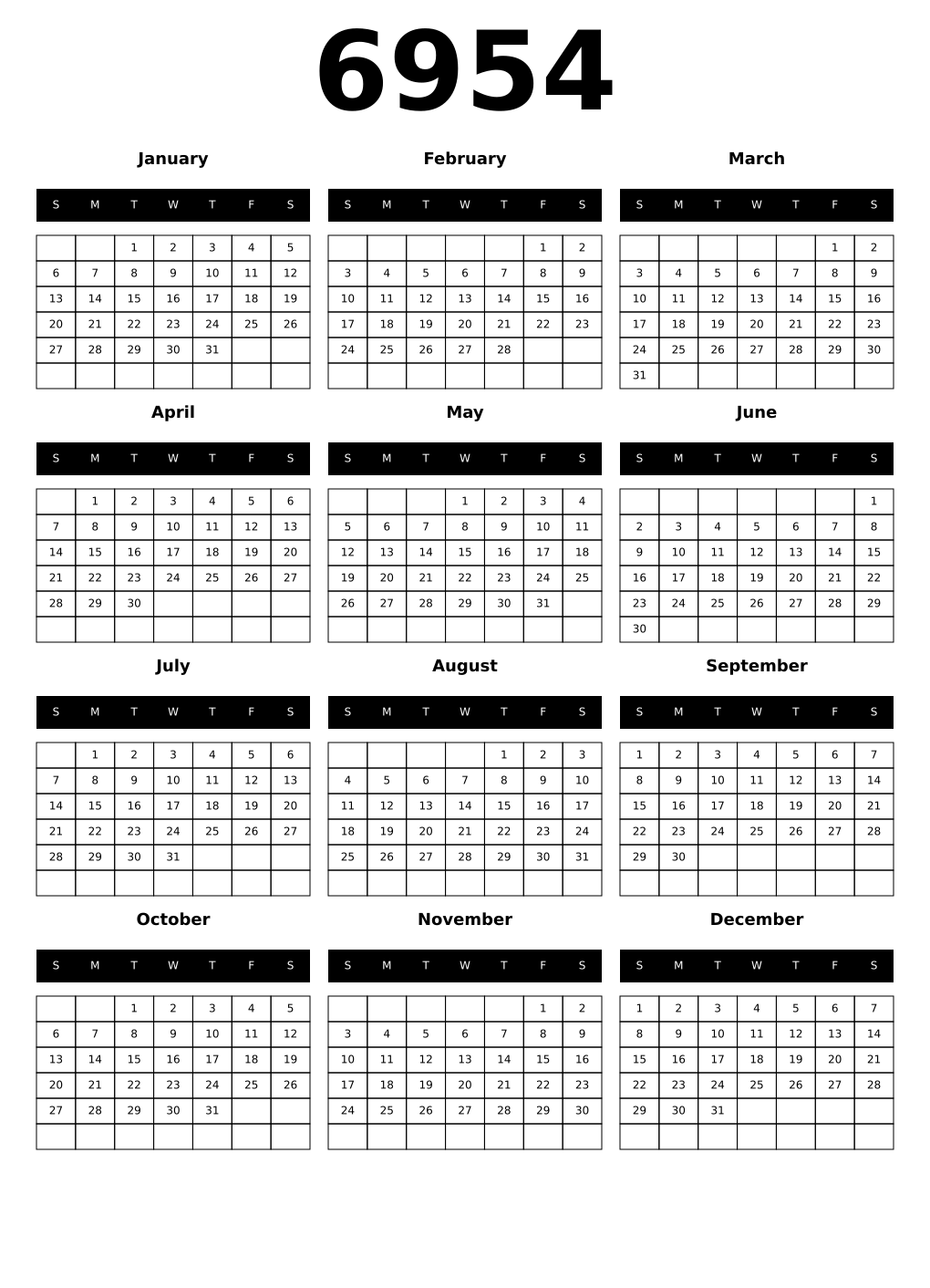 Printable 6954 Calendars