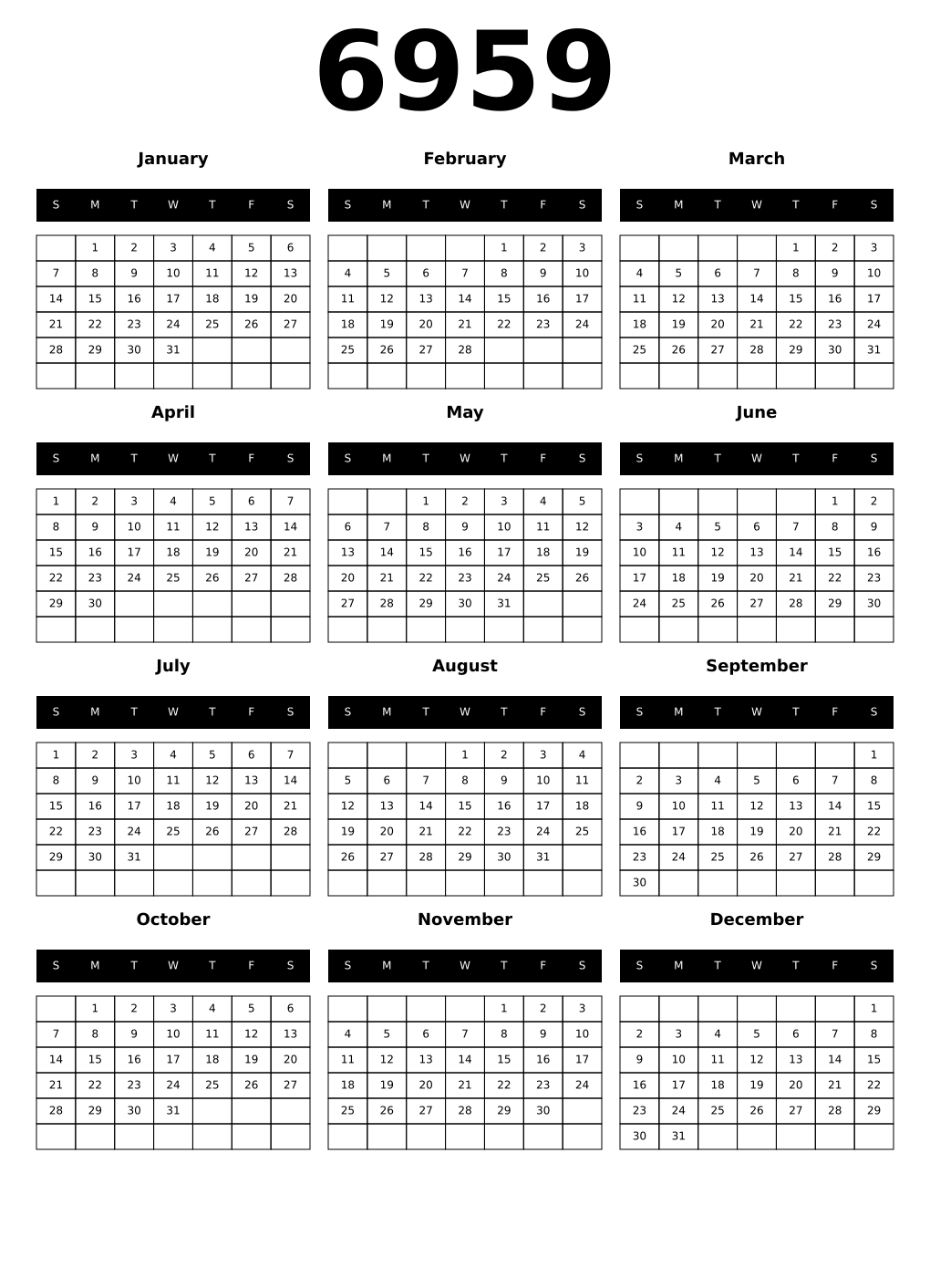 Printable 6959 Calendars