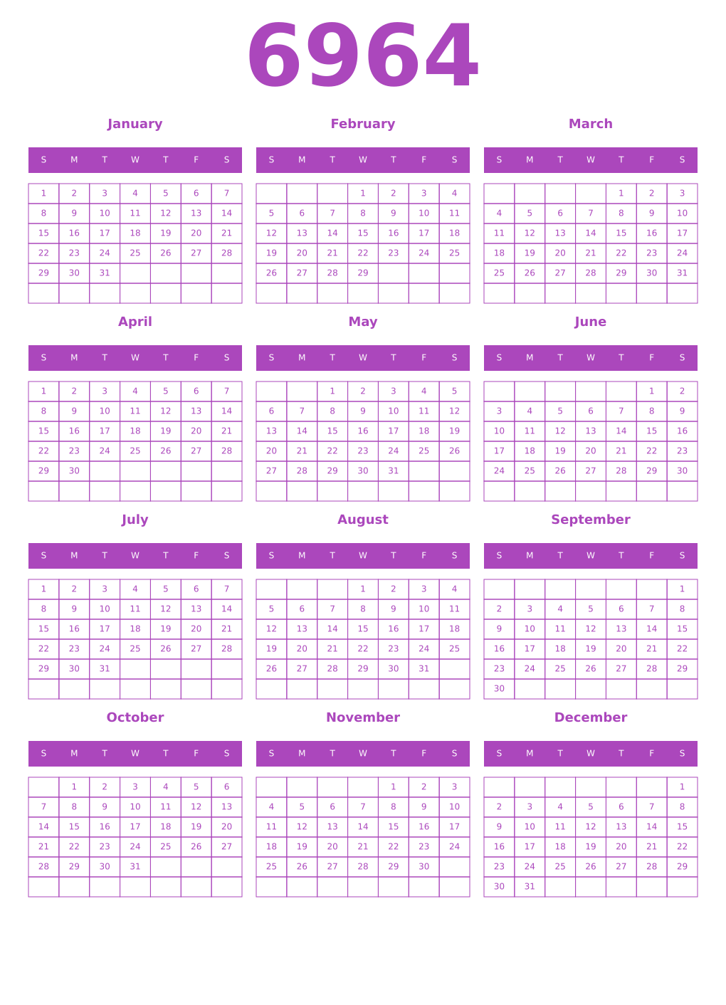 Printable 6964 Calendars