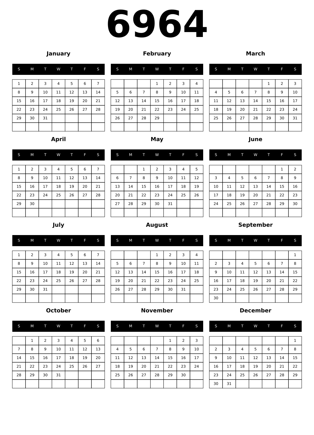 Printable 6964 Calendars