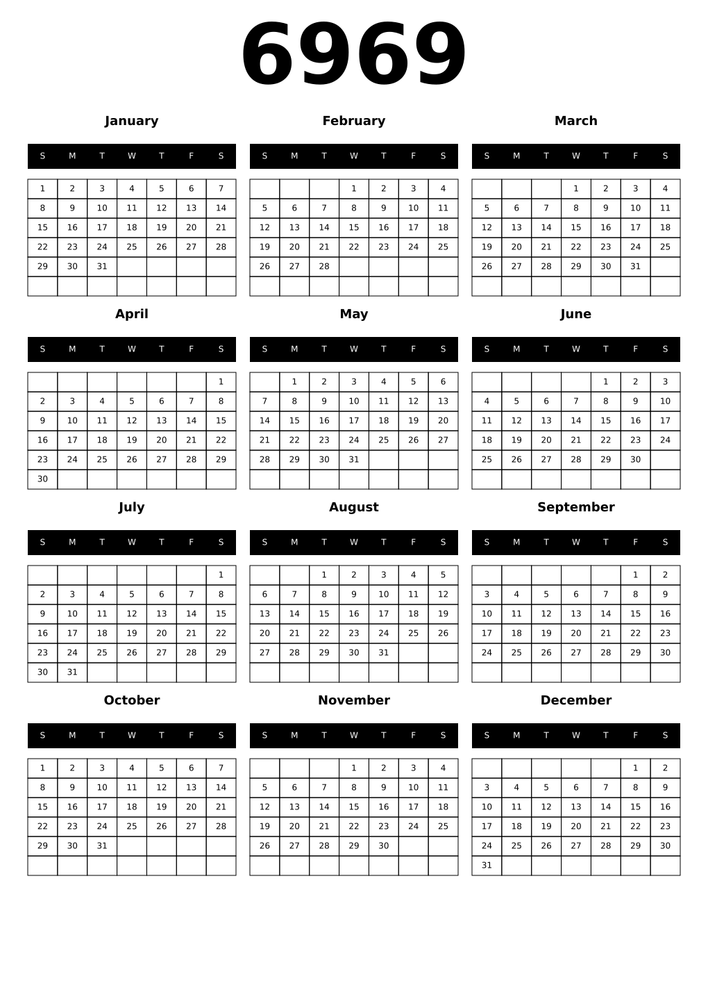 Printable 6969 Calendars