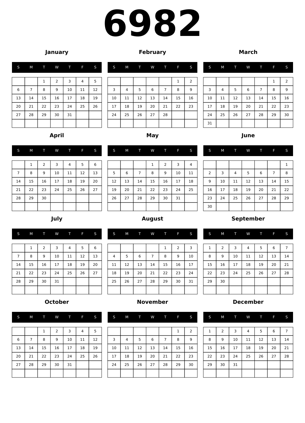 Printable 6982 Calendars