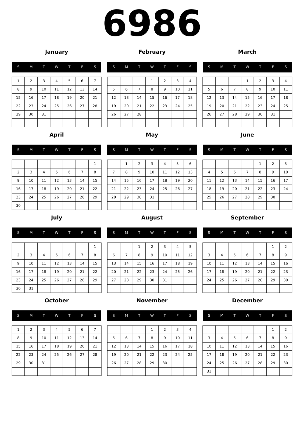 Printable 6986 Calendars