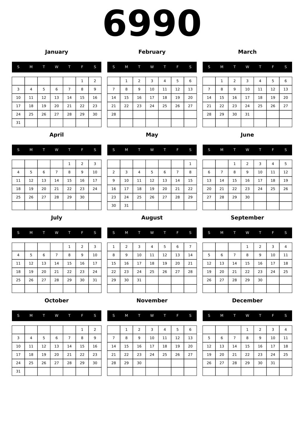 Printable 6990 Calendars