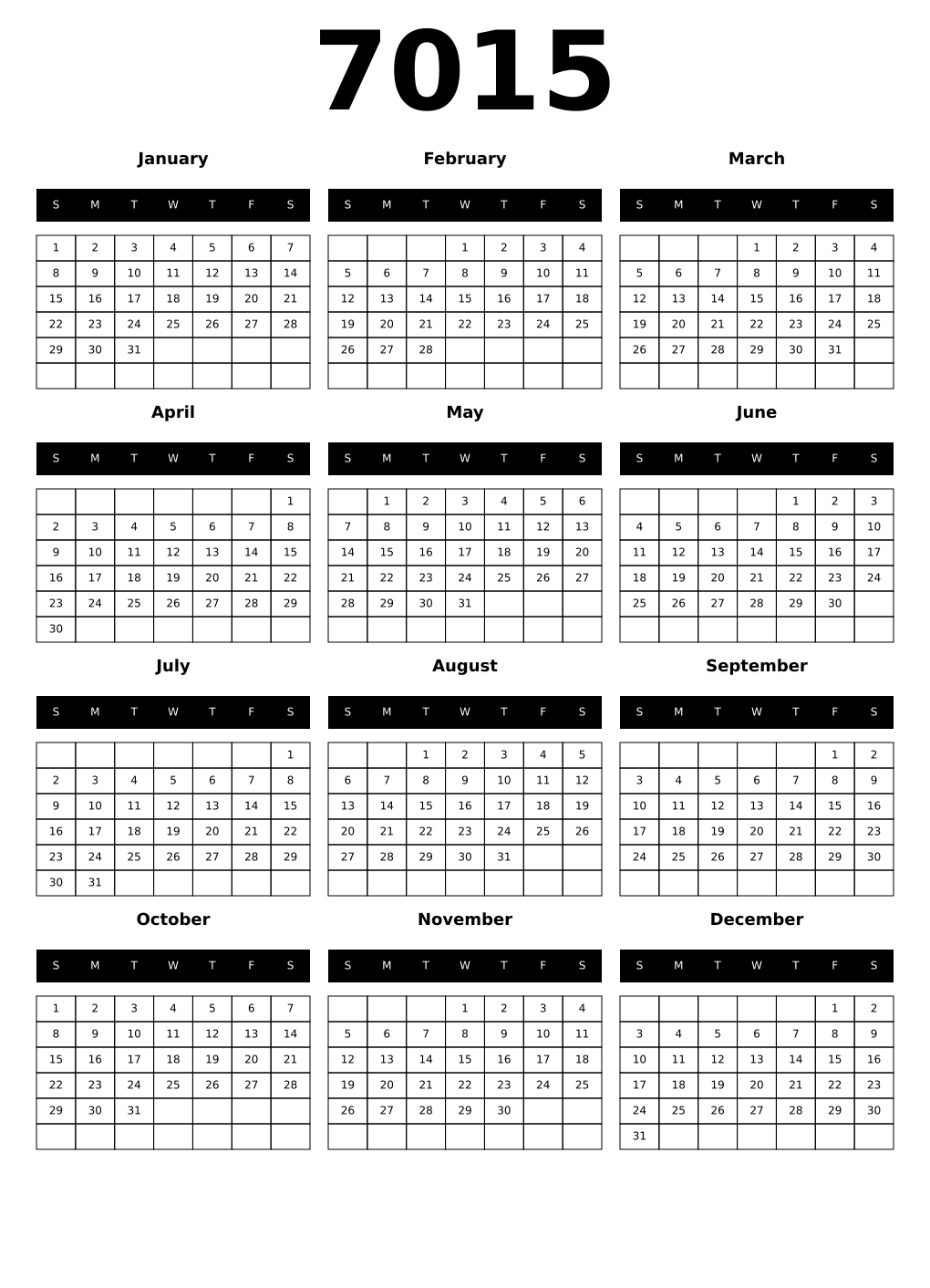 Printable 7015 Calendars