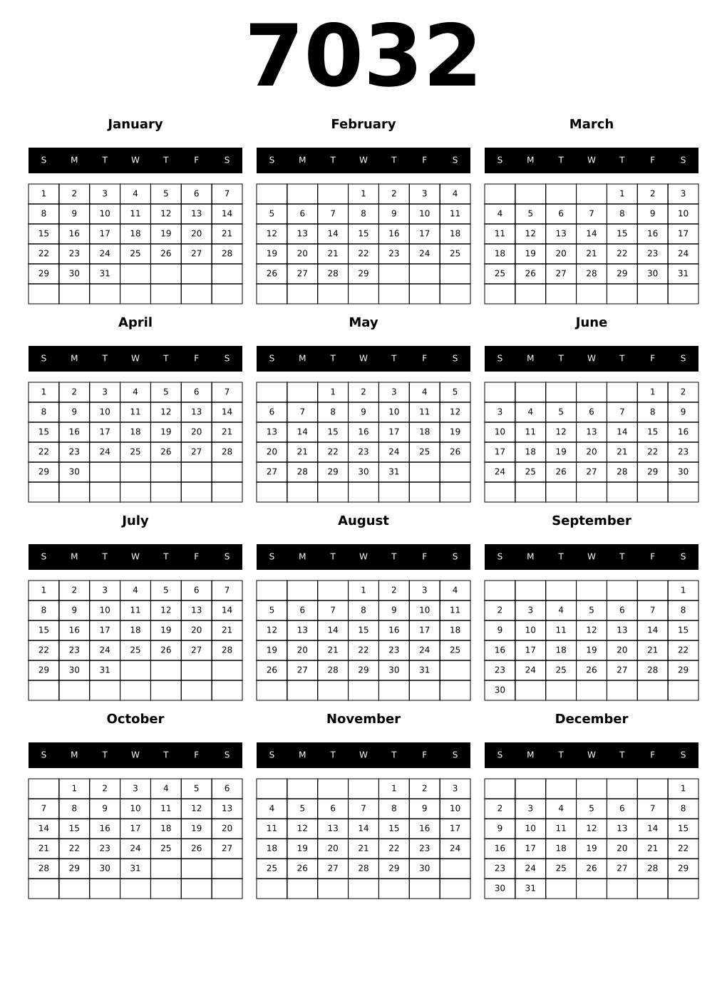 Printable 7032 Calendars