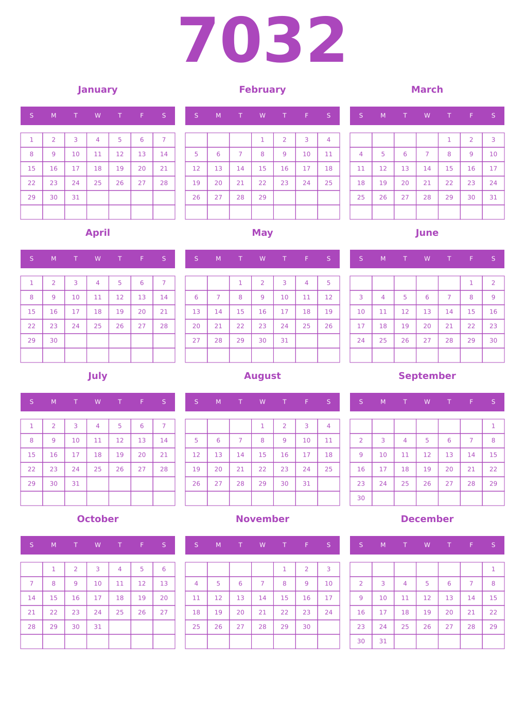 Printable 7032 Calendars