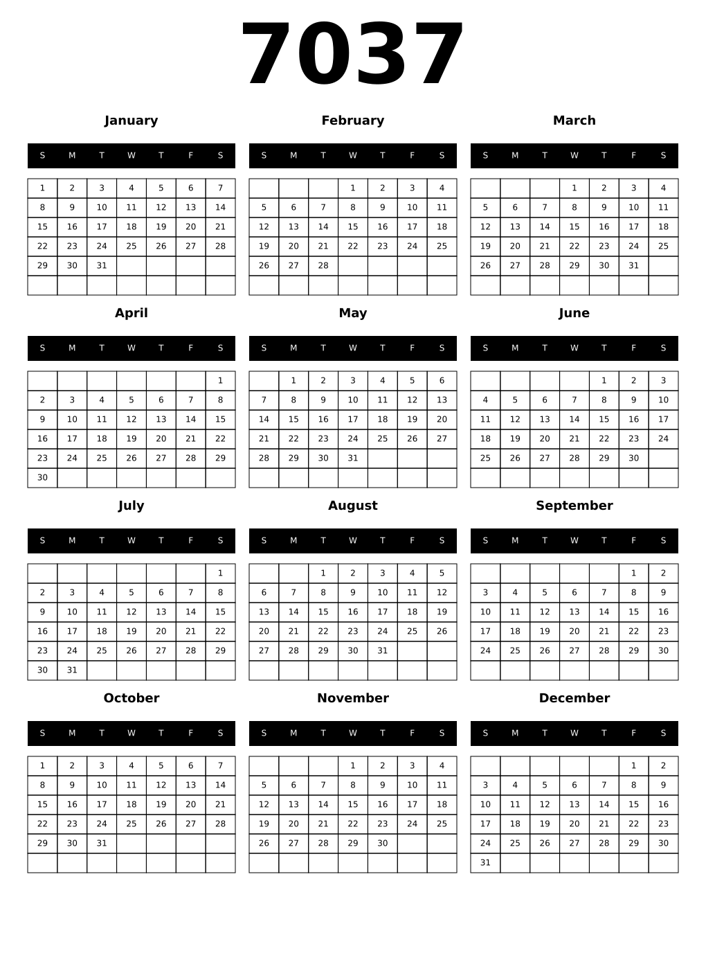 Printable 7037 Calendars