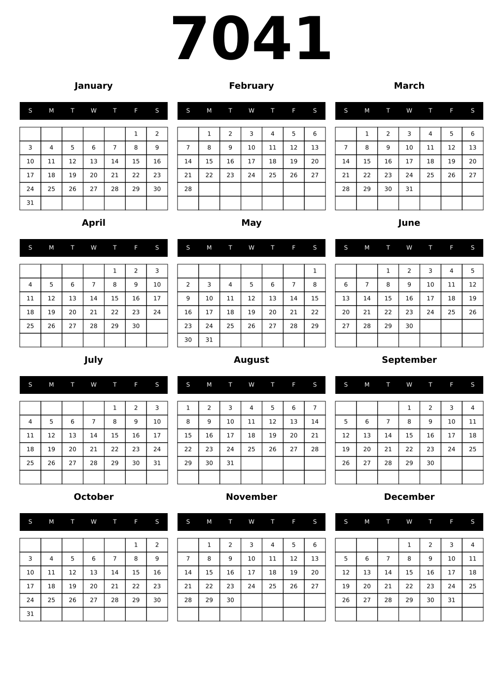 Printable 7041 Calendars