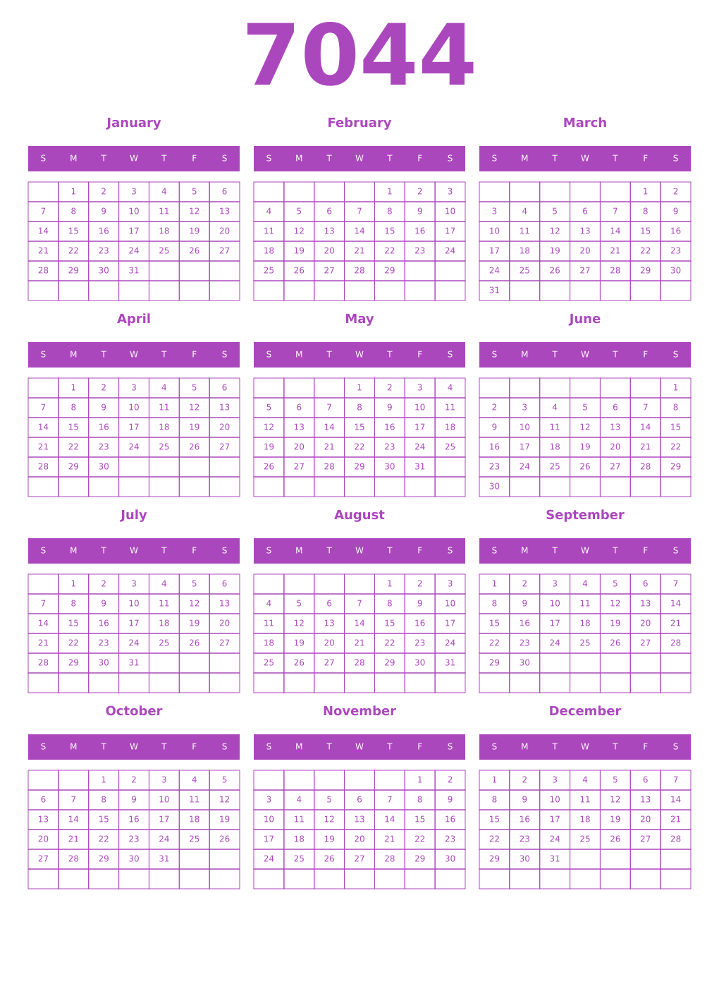 Printable 7044 Calendars