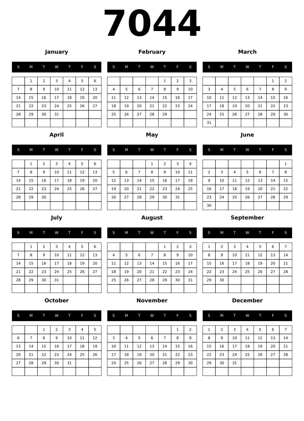 Printable 7044 Calendars
