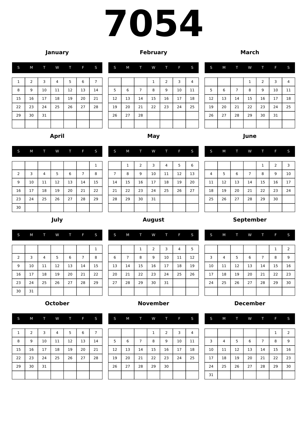 Printable 7054 Calendars