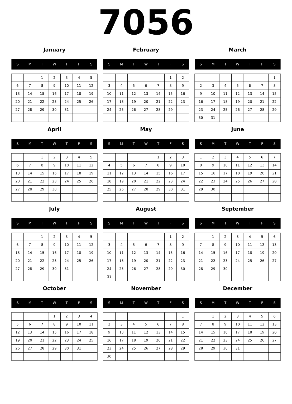 Printable 7056 Calendars