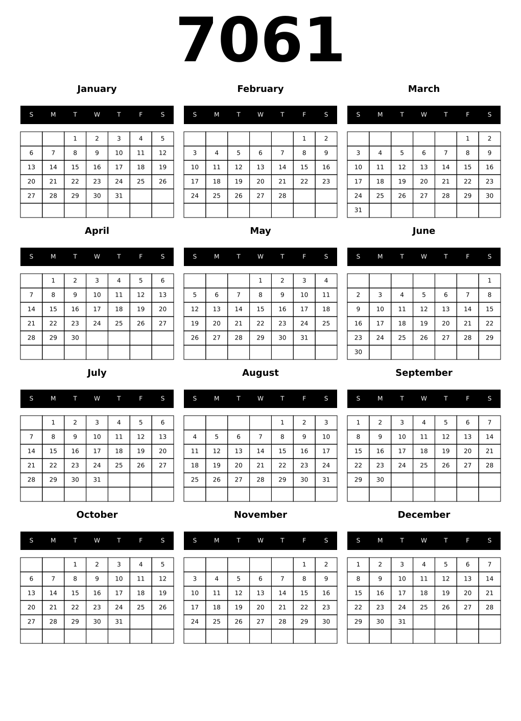 Printable 7061 Calendars