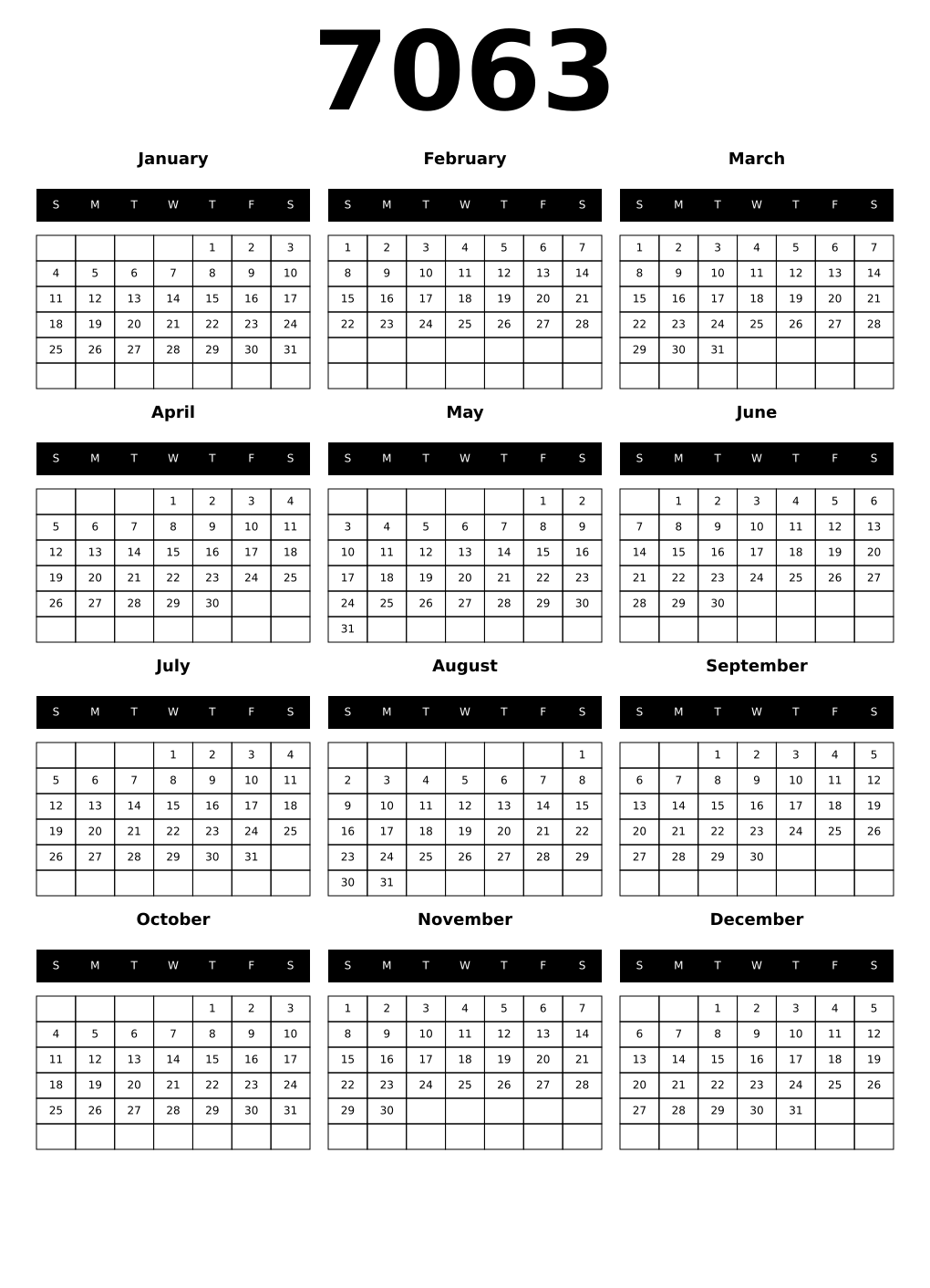 Printable 7063 Calendars