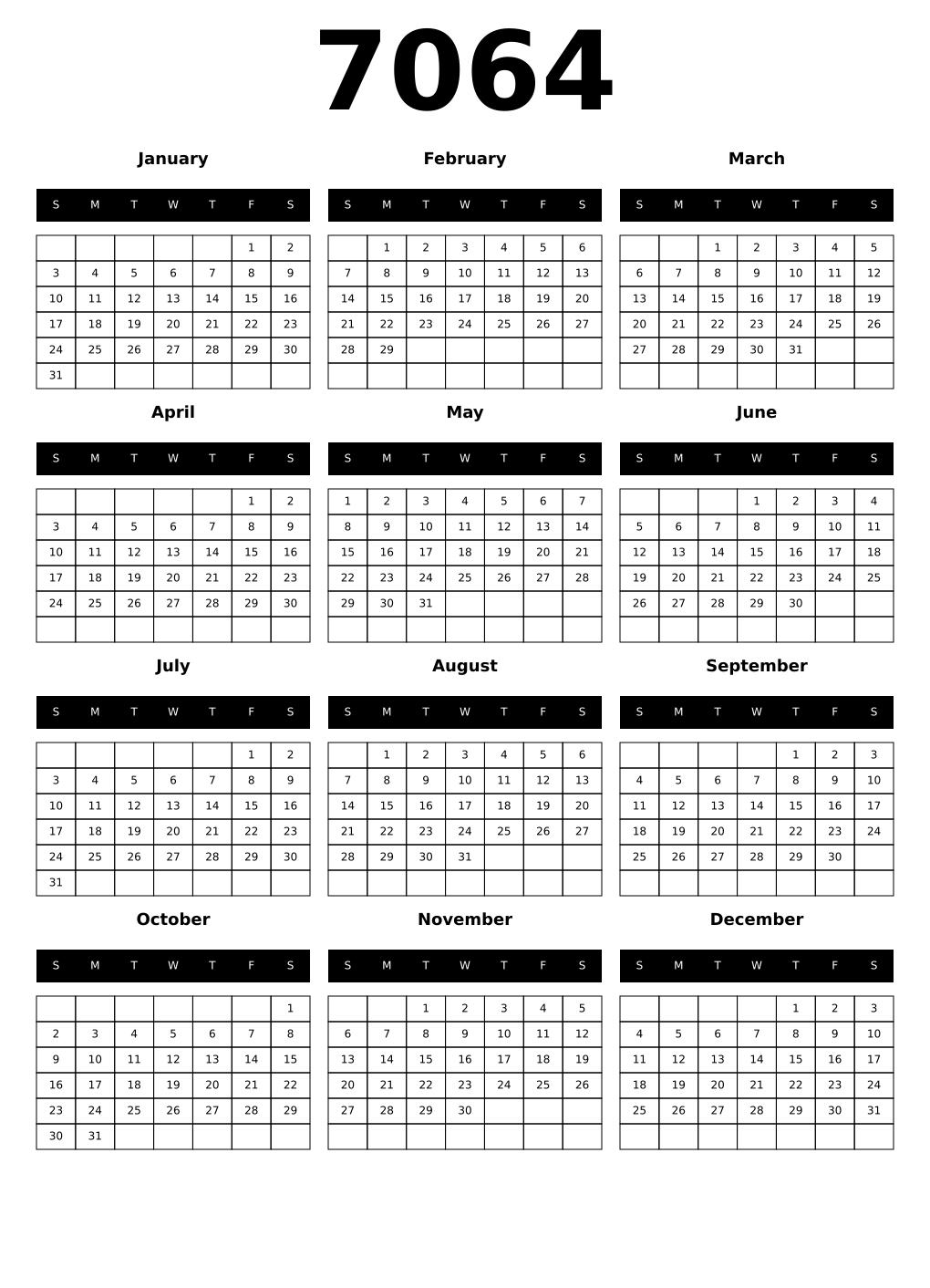 Printable 7064 Calendars