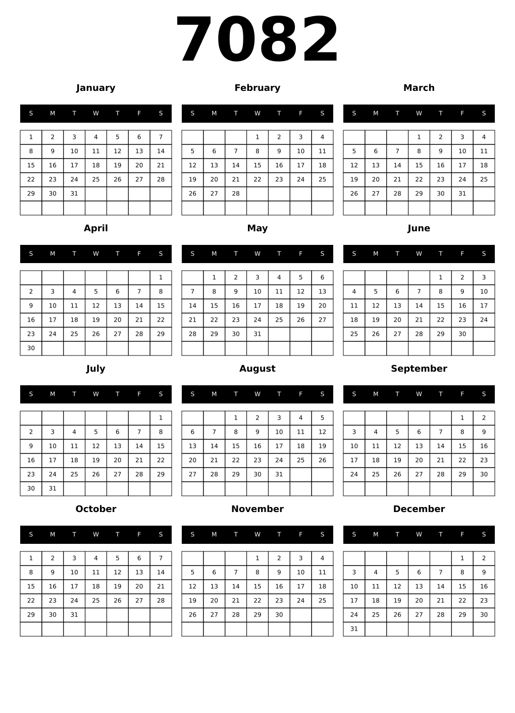 Printable 7082 Calendars