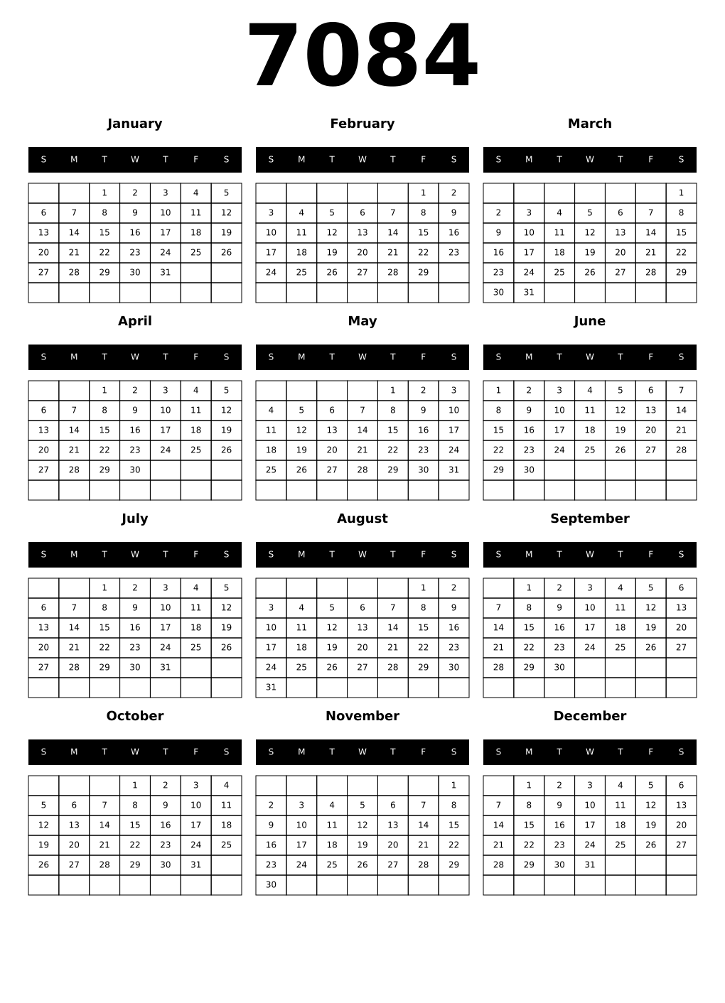 Printable 7084 Calendars