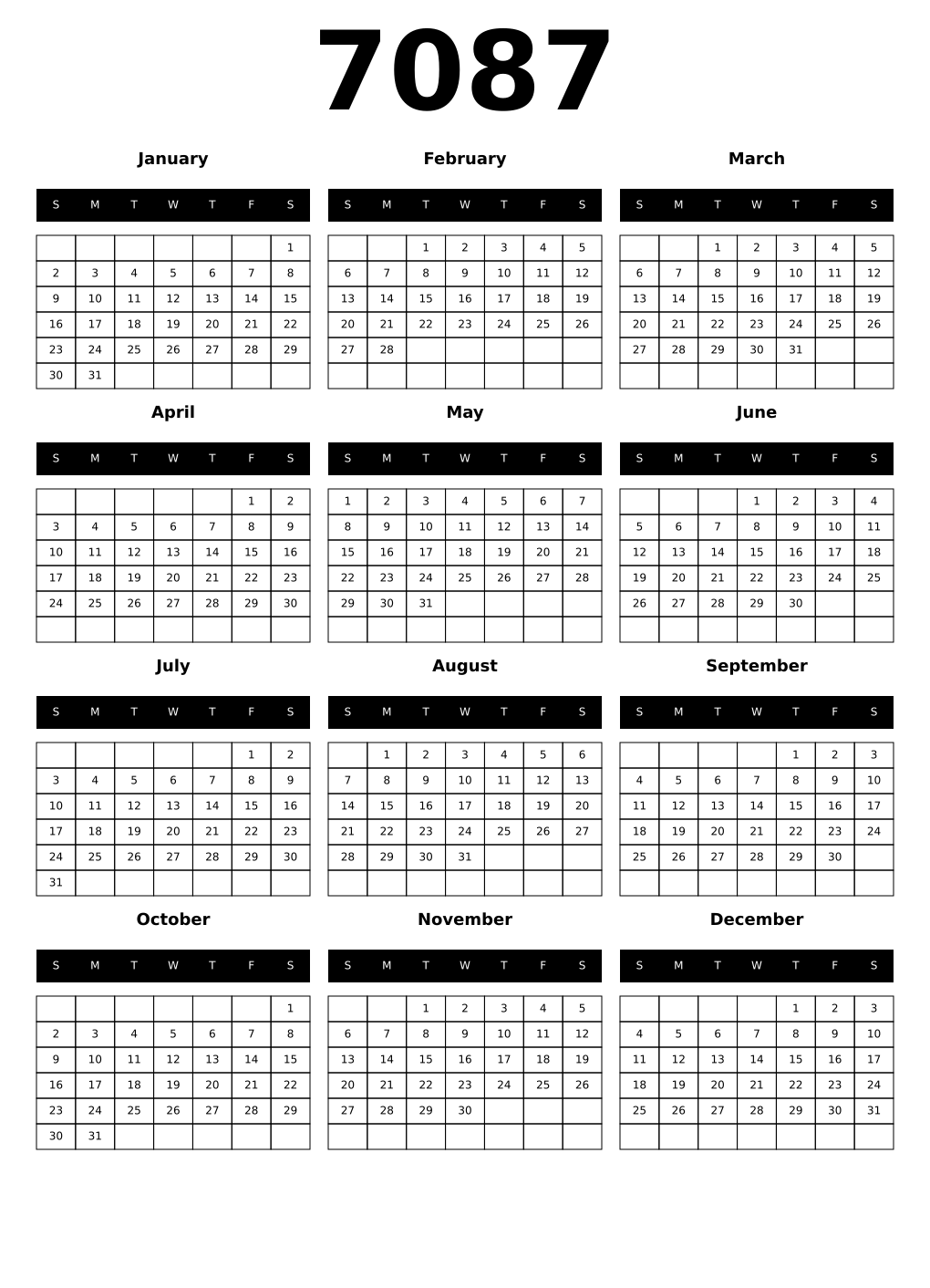 Printable 7087 Calendars