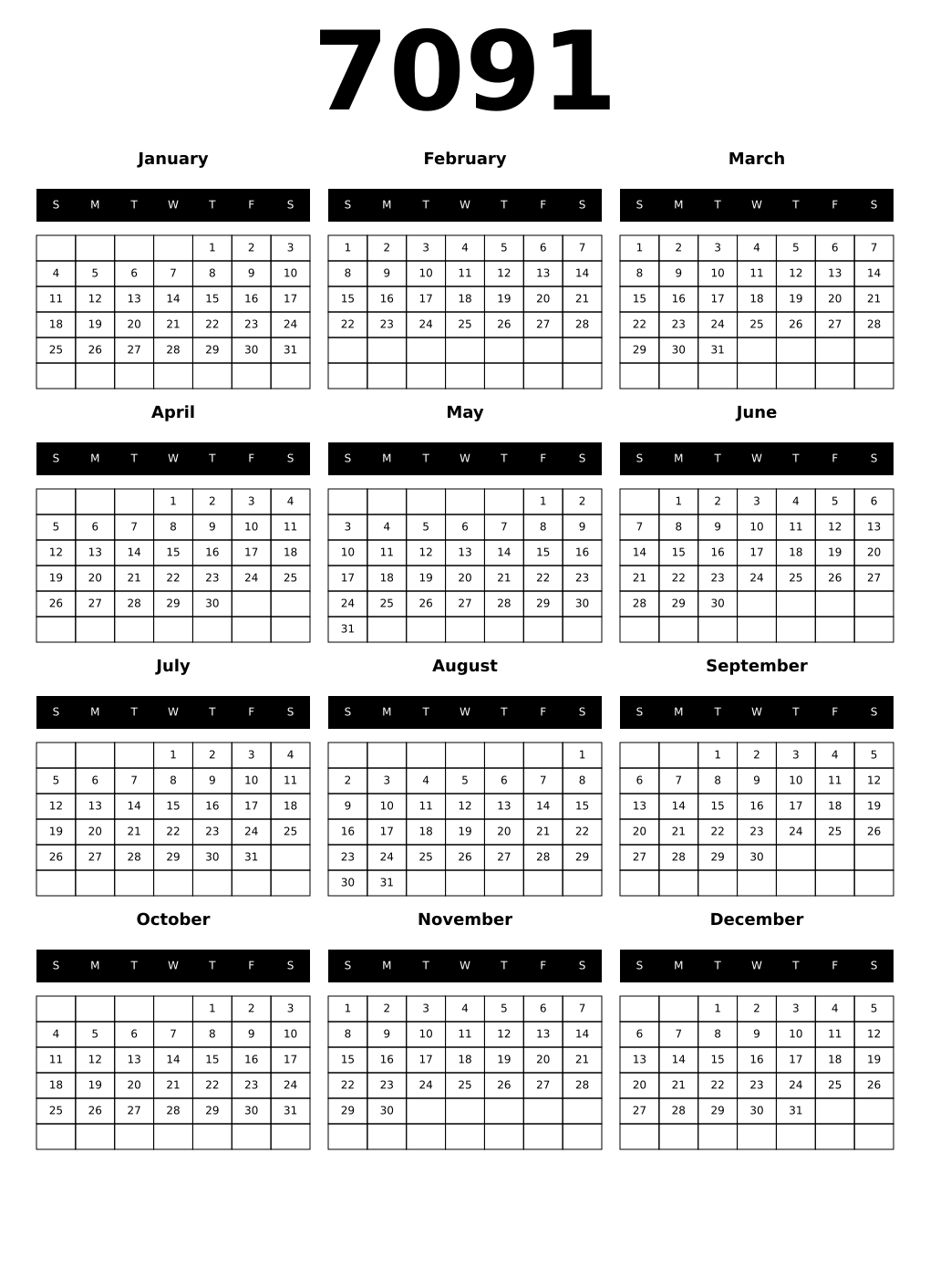 Printable 7091 Calendars