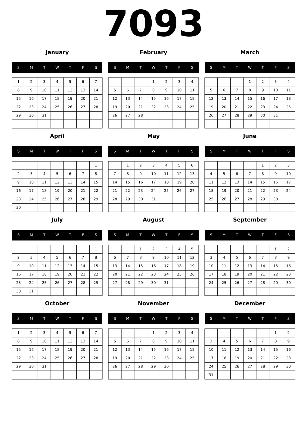Printable 7093 Calendars