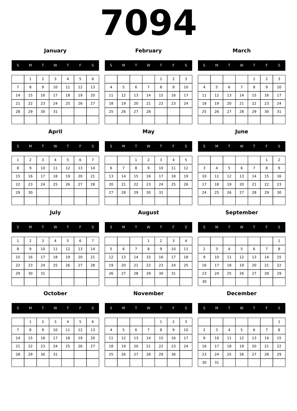Printable 7094 Calendars