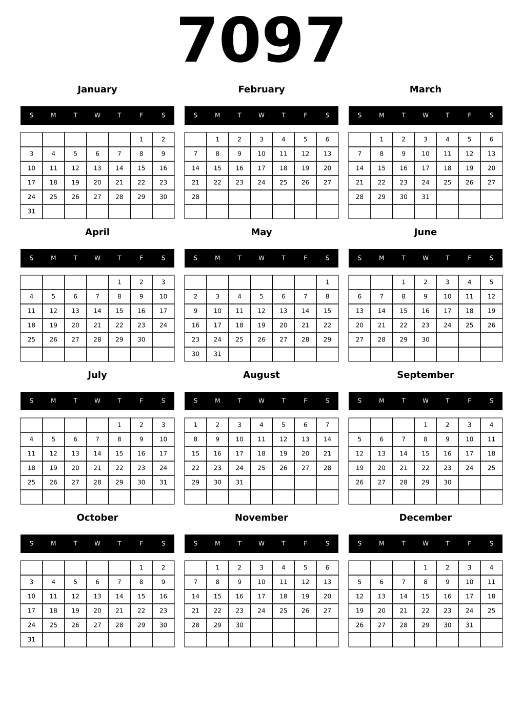 Printable 7097 Calendars