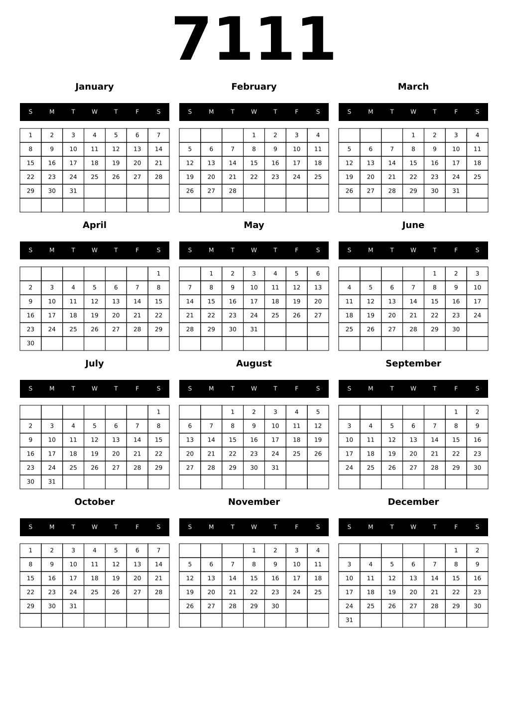 Printable 7111 Calendars