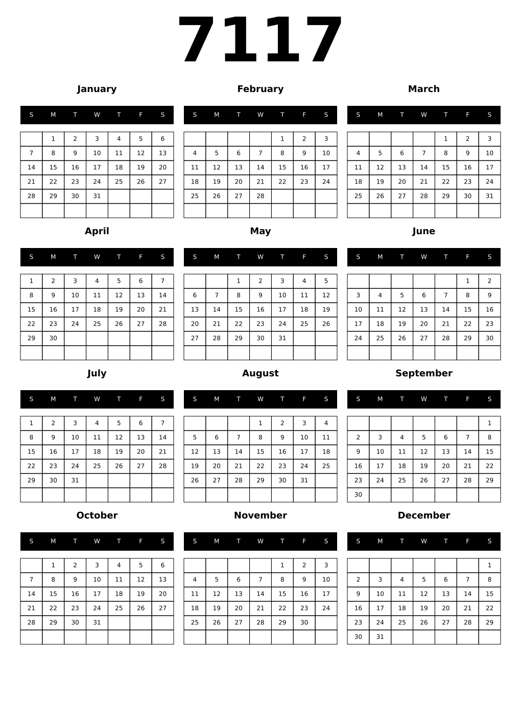 Printable 7117 Calendars