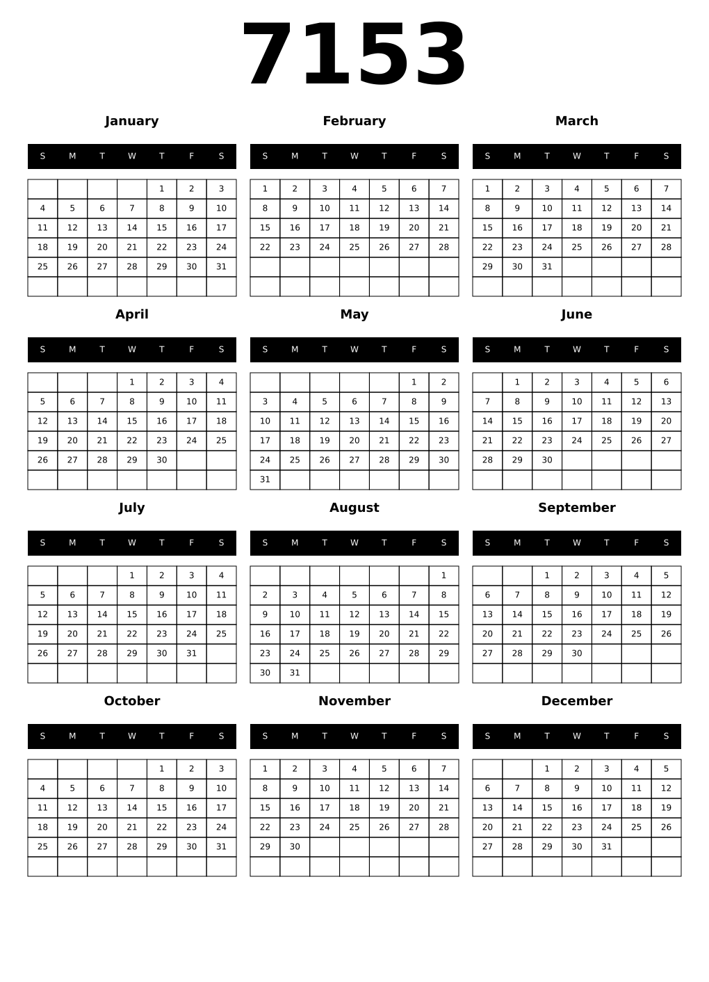 Printable 7153 Calendars