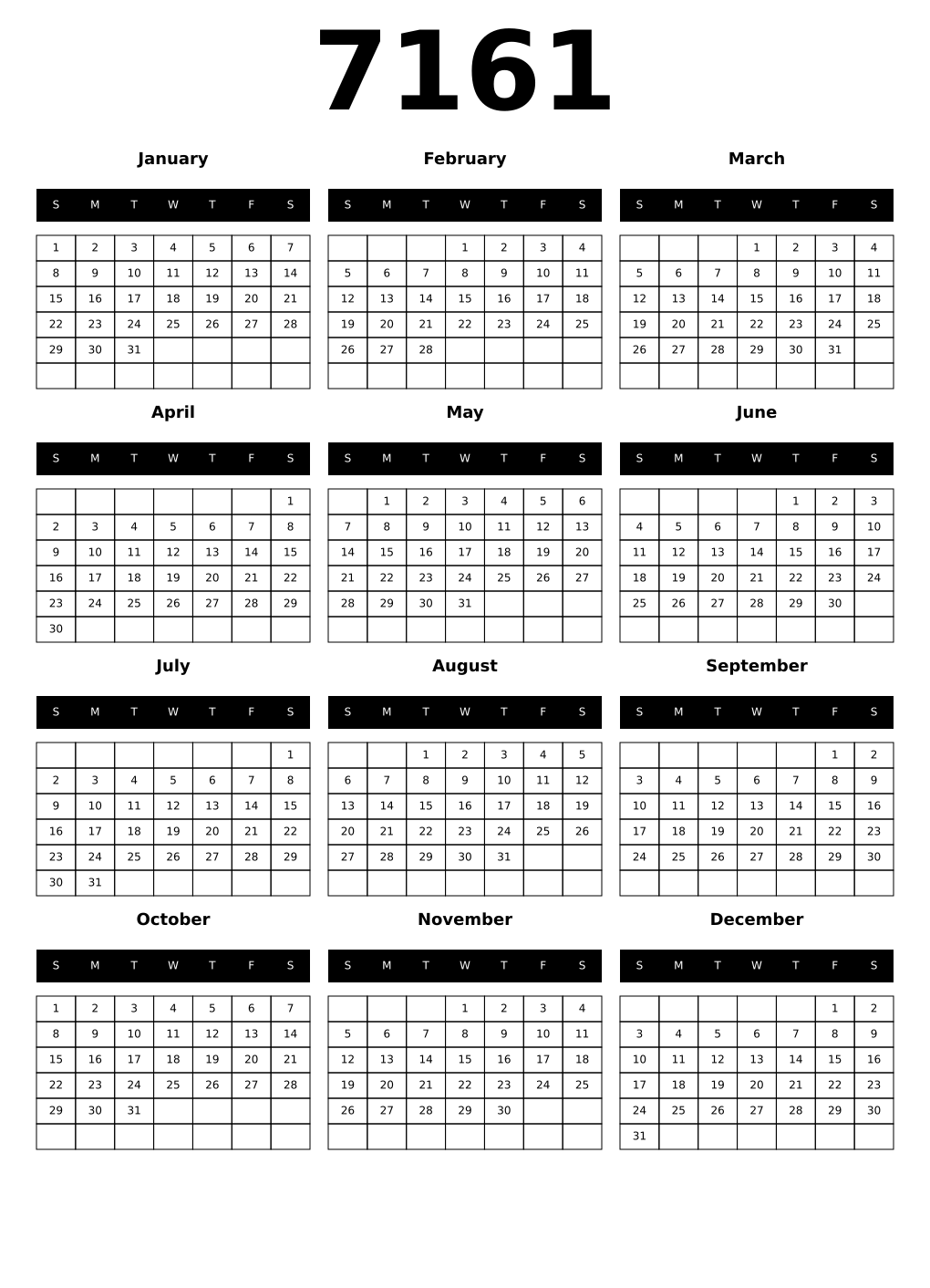 Printable 7161 Calendars