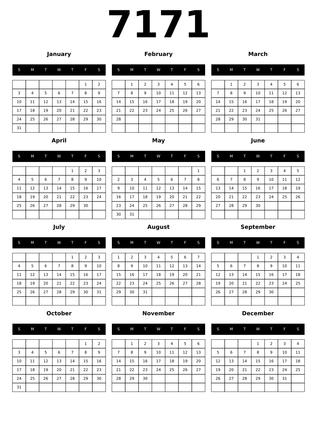 Printable 7171 Calendars