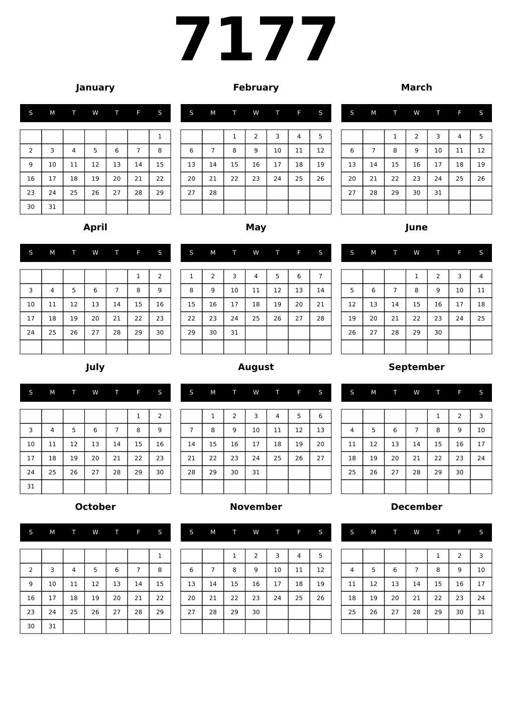 Printable 7177 Calendars
